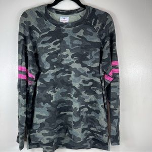 Sundry Women's Multi Gray Camouflage Shirt Top Long Sleeve Crewneck Size 1 Small